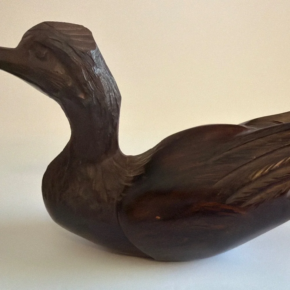 Vintage Hand Carved Iron Wood Duck Decoy Mid Century Home Decor Art
